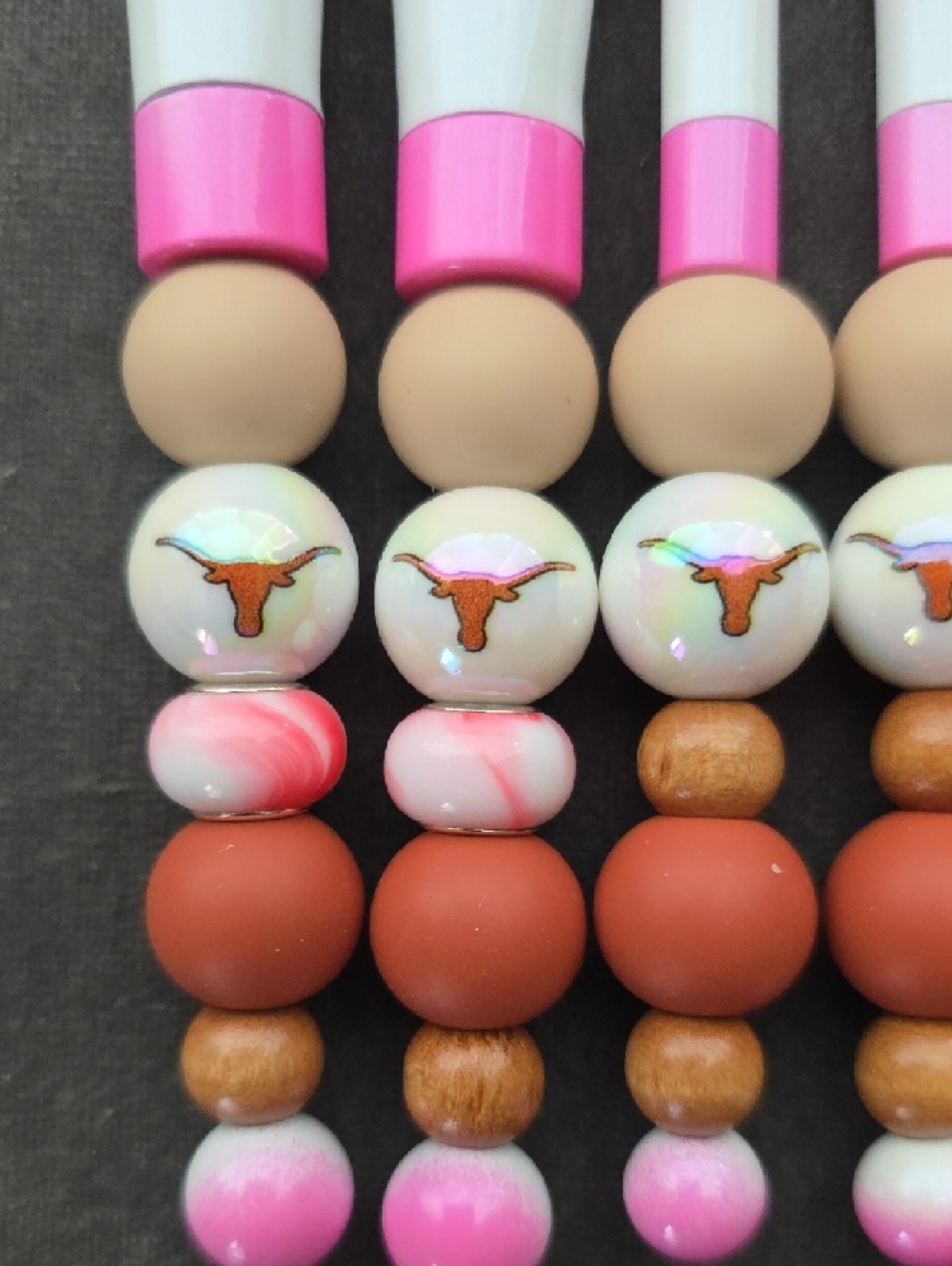 Handcrafted Longhorn Collegiate Beaded Makeup Brush Set- NIP - Picture 4 of 4
